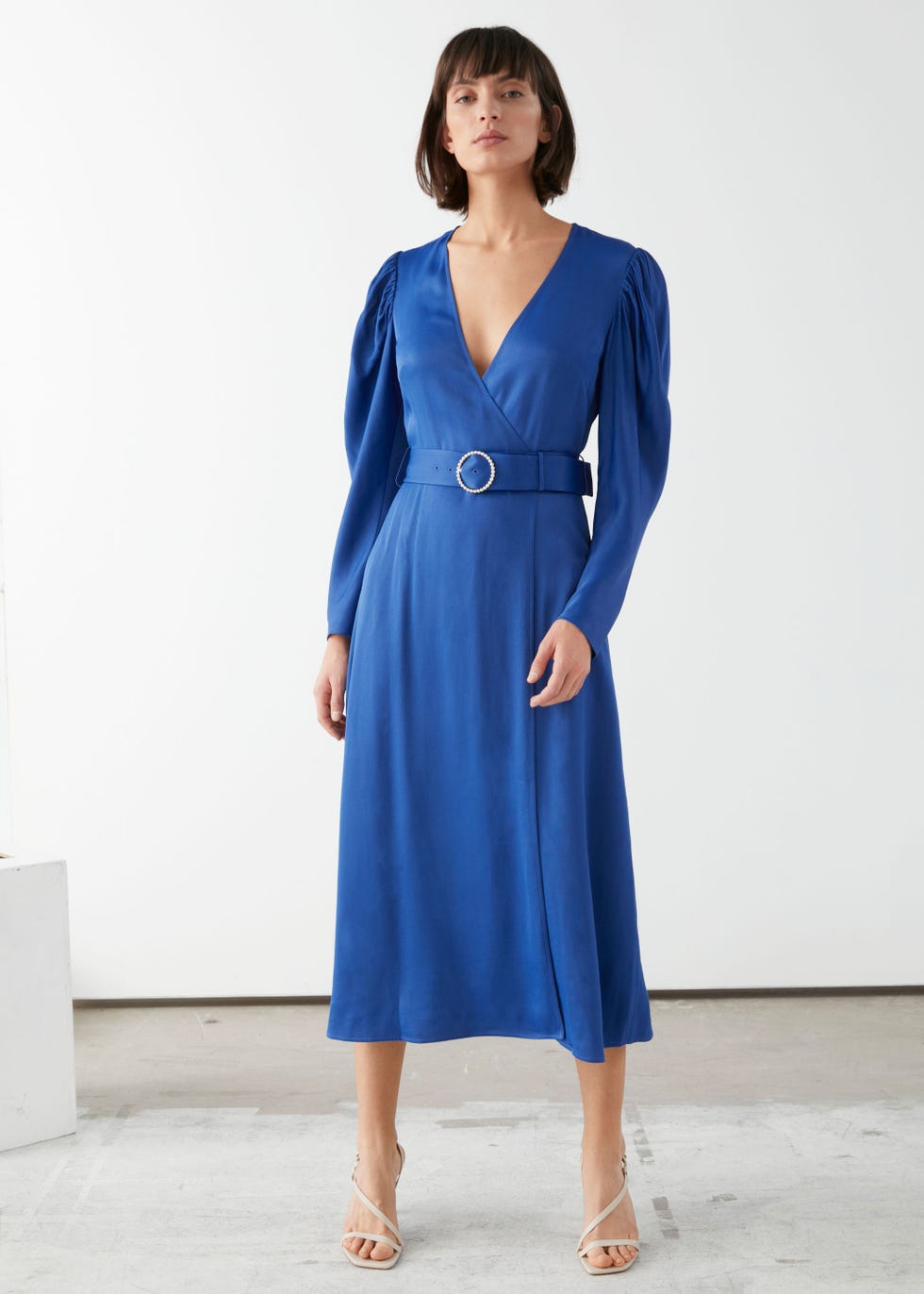 Pearl Buckle Belted Midi Dress