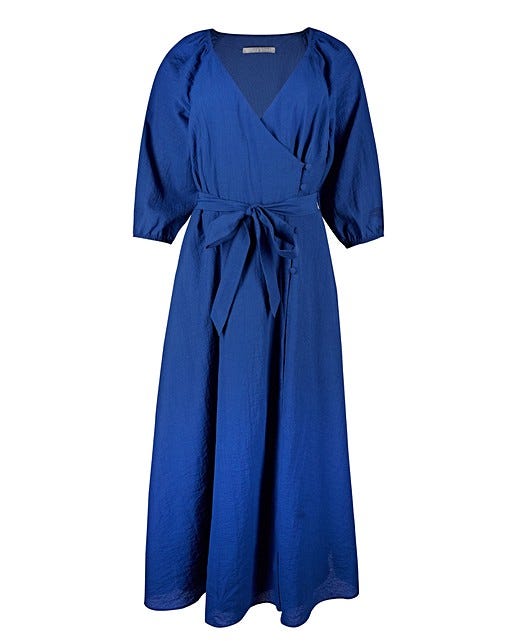 Textured Cobalt Blue Midi Wrap Dress