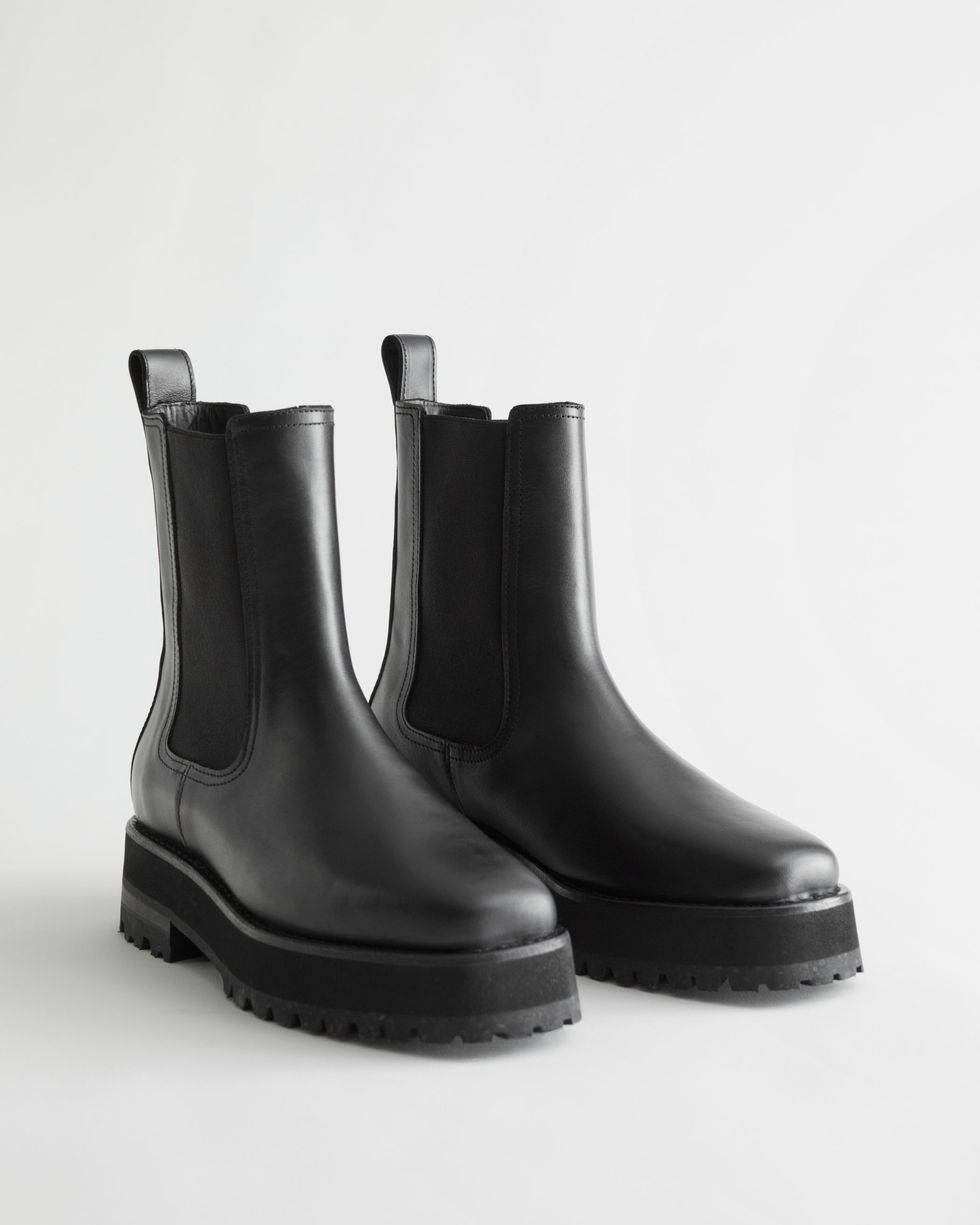 Squared Toe Leather Chelsea Boots