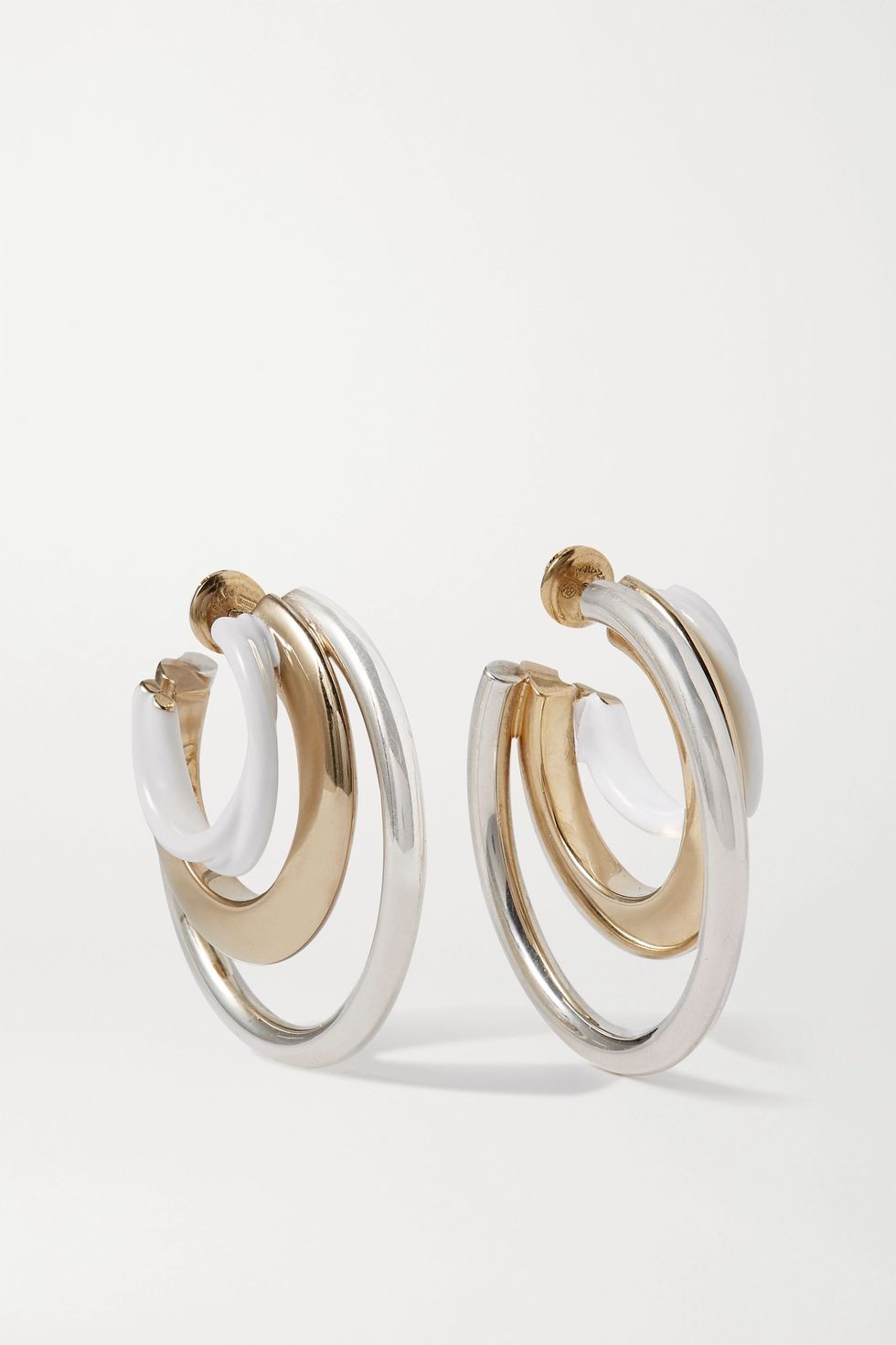 Silver and gold-tone and enamel hoop earrings