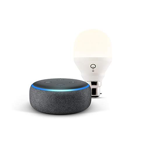 Echo Dot (3rd Gen), Charcoal Fabric + LIFX White Wi-Fi Smart Bulb LED (B22) (no hub required), Works with Alexa