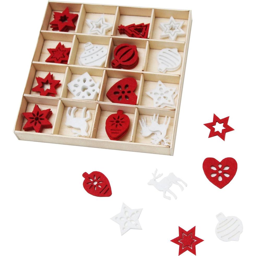 Red and White Christmas Felt Embellishments 48 Pack