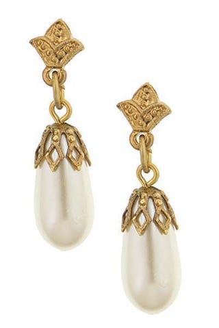 1928 Jewelry Gold-Tone Costume Pearl Drop Earrings