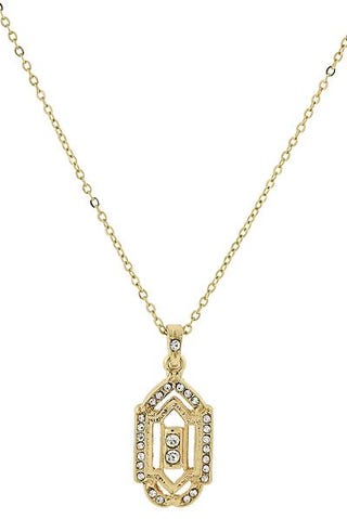 Downton Abbey Gold-Tone Crystal Pendant Necklace 16 - 19 Inch Adjustable