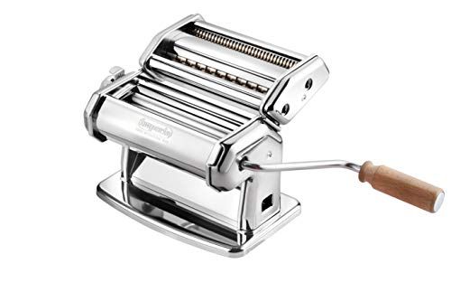 Imperia Pasta Maker Machine - Heavy Duty Steel Construction w Easy Lock Dial and Wood Grip Handle- Model 150 Made in Italy