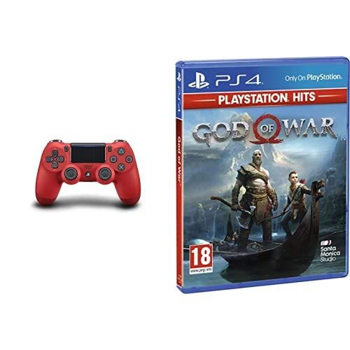 Sony PlayStation DualShock 4 Controller - Red + God Of War Playstation Hits (PS4)