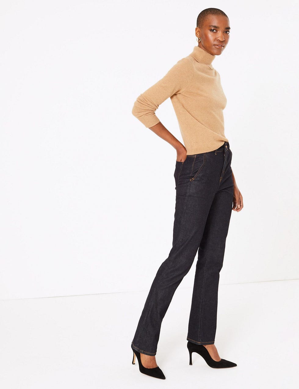 Pure Cashmere Roll Neck Jumper - Light Camel