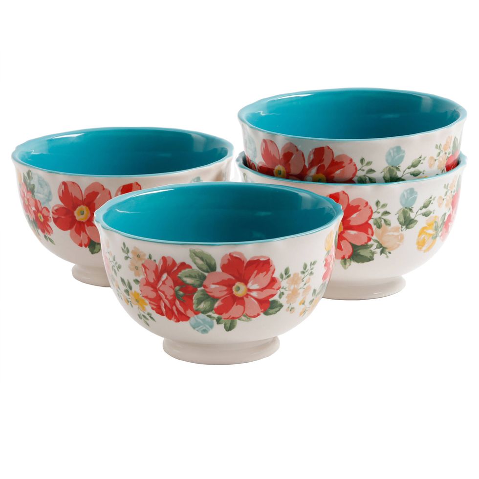 The Pioneer Woman Vintage Floral 4-Piece Footed Bowl Set