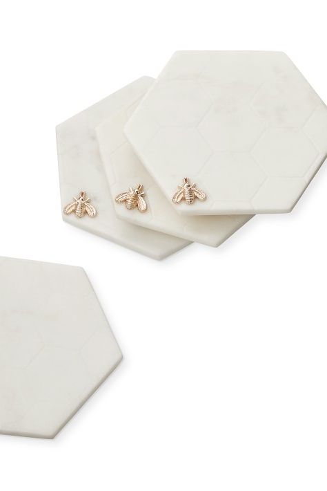 Marble Honeycomb Coasters, Set of 4