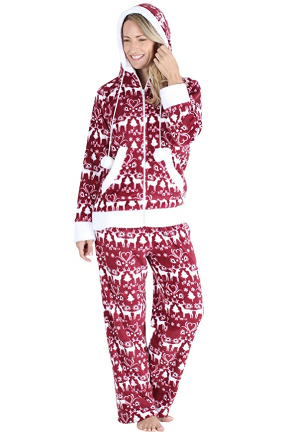 Fleece Zip-Up Hooded Pajama Set