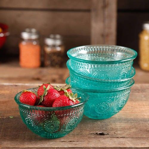 Adeline-Turquoise Small Fruit Dessert Bowl by Pioneer Woman Glass