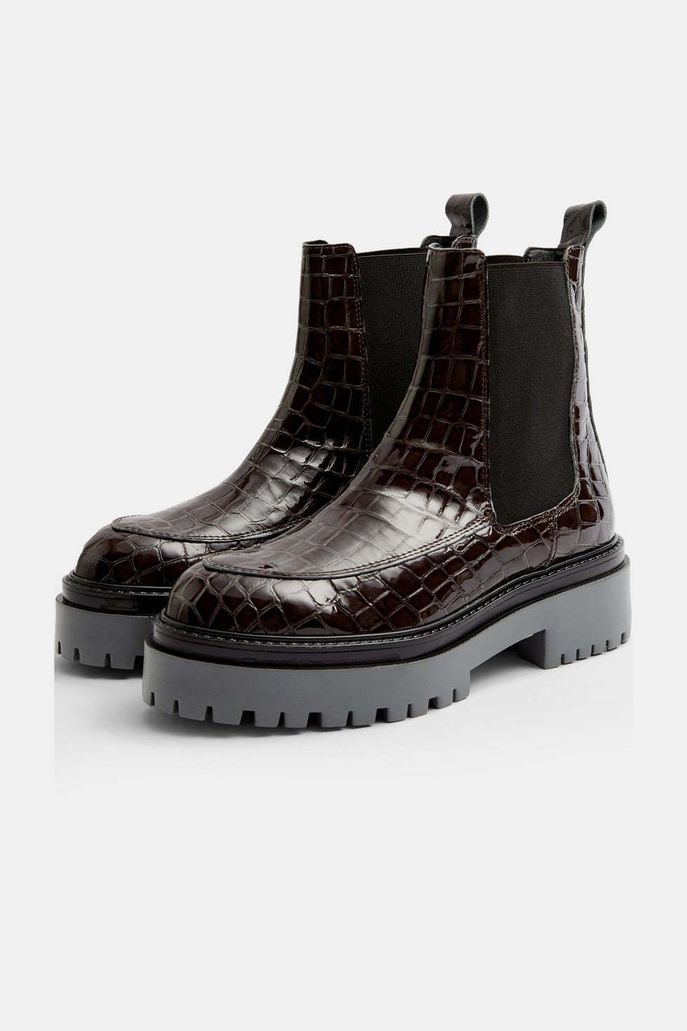 ALONZO Burgundy Crocodile Chunky Leather Boots