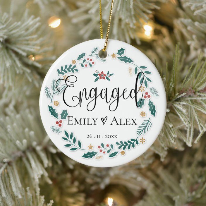 Newly Engaged Couple Personalizable Christmas Tree Ornament 