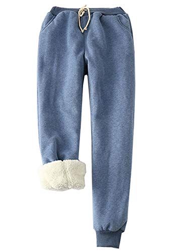 Womens Fleece Lined Jogger Pants Solid Soft Warm Athletic Drawstring Sweatpants with Pockets 