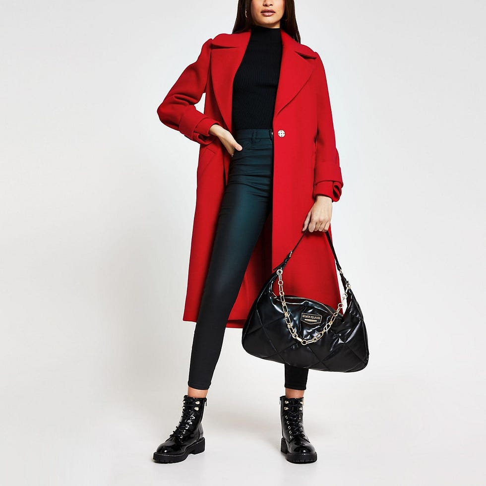 Red single breasted cuff detail coat
