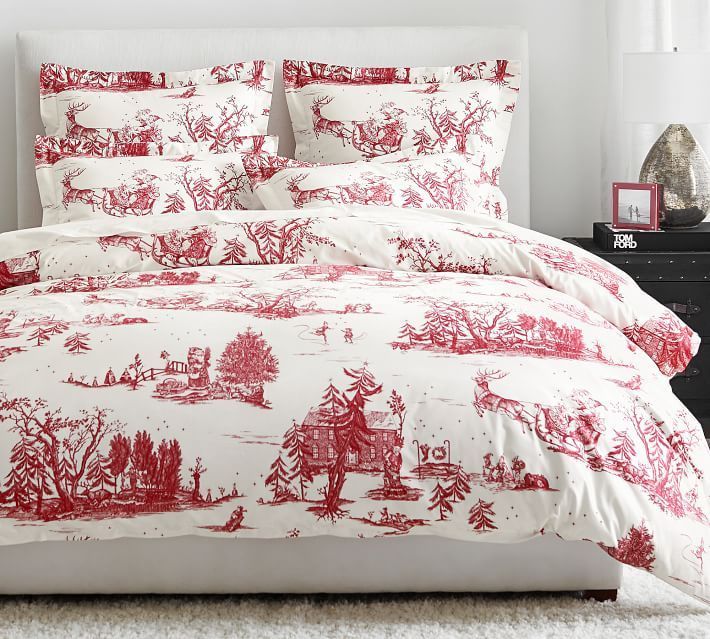 Pottery Barn Holiday Sheets Flash S, Red Toile Duvet Cover King