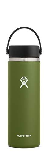 Hydro Flask Water Bottle - Stainless Steel & Vacuum Insulated - Wide Mouth 2.0 with Leak Proof Flex Cap - 20 oz, Olive