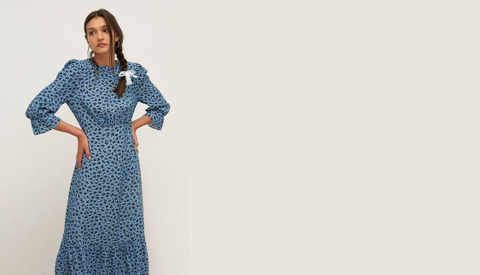 Blue and Black Ditsy Selena Midi Dress