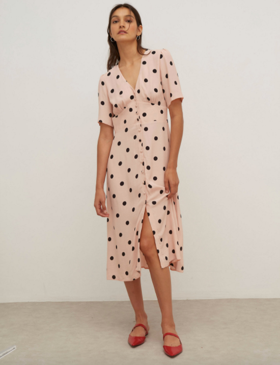 Polka Dot V-Neck Midi Tea Dress