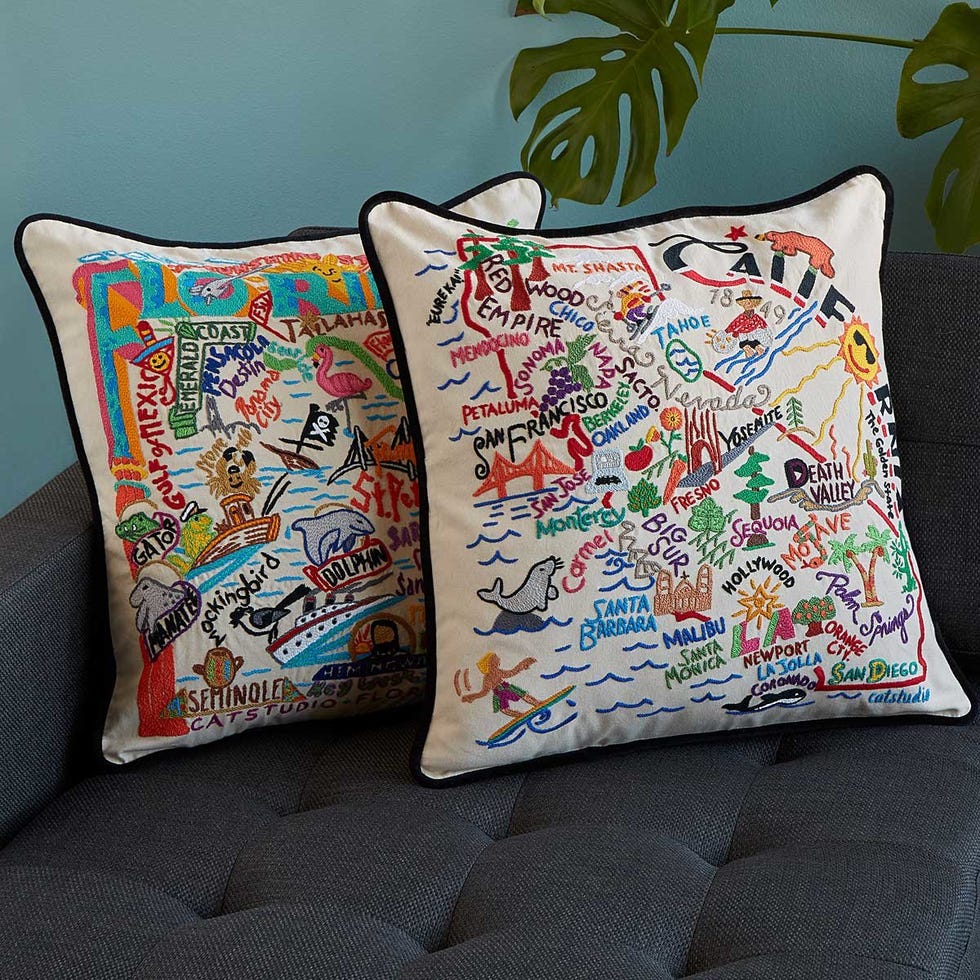 Hand-Embroidered State Pillow