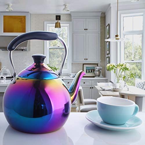 mainstays stainless steel 2.5 liter rainbow tea kettle