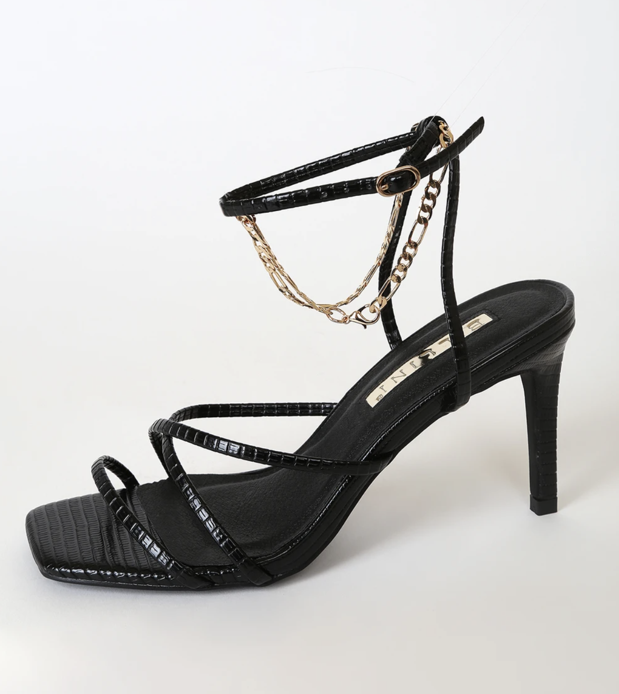 Blakely Black Lizard Strappy High Heel Sandals