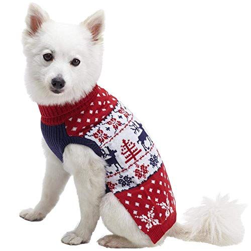 HYLYUN Cat Christmas Sweater 2 Packs Puppy Christmas Sweater Pet Reindeer Snowflake Sweaters for Kittys and Small Dogs 