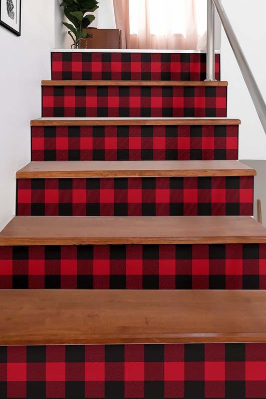 Red and Black Buffalo Plaid Stair Stickers