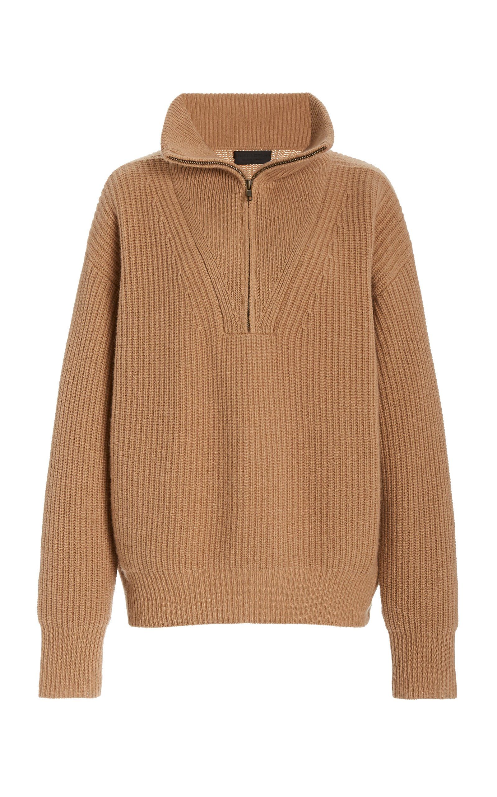 Hester Ribbed-Knit Cashmere Half-Zip Sweater