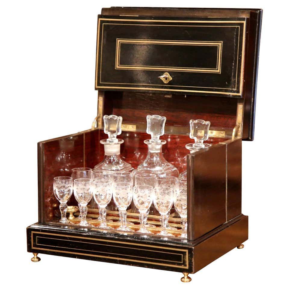 19th-Century French Napoleon III Mahogany and Bronze Inlay Liquor Box