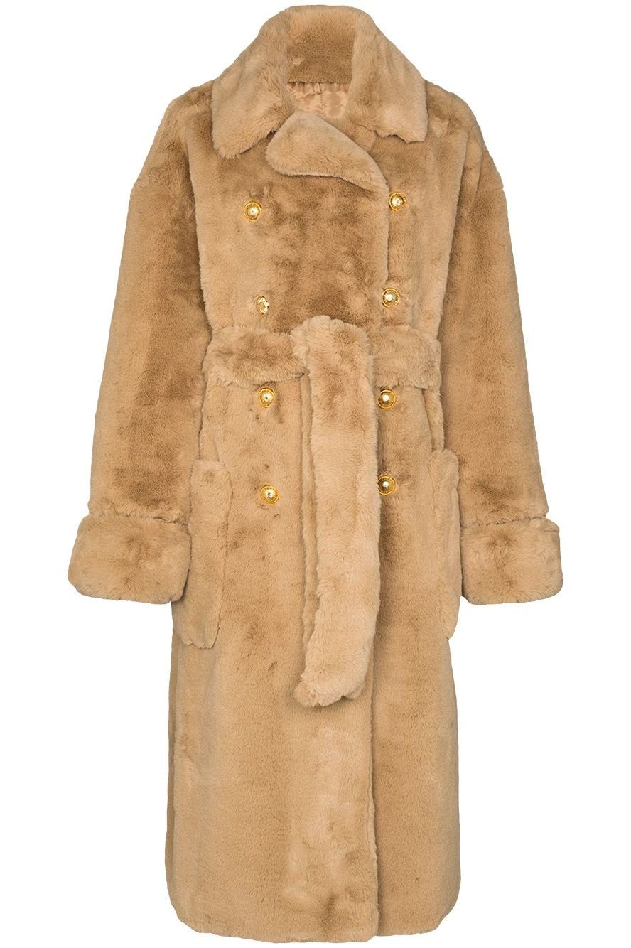 belted faux fur coat