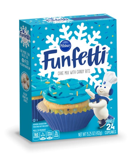 Funfetti Makes A Winter Vanilla Cake Mix With Blue Candy Bits