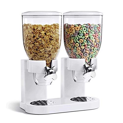 True Face Double Cereal Dispenser Dry Food Storage Plastic Canister Transparent White