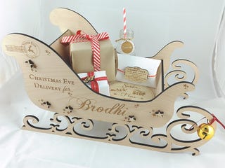 Large Personalised Wooden Christmas Eve Box, Christmas Eve Sleigh, Wooden Sleigh