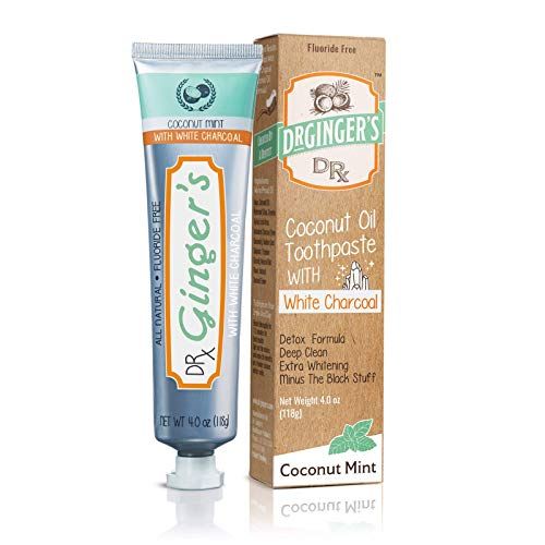Dr. Ginger's Coconut Oil Toothpaste with White Activated Charcoal | Extra Whitening | 100% Natural | Fluoride Free | Supports Healthy Gums | Great Coconut Mint Taste