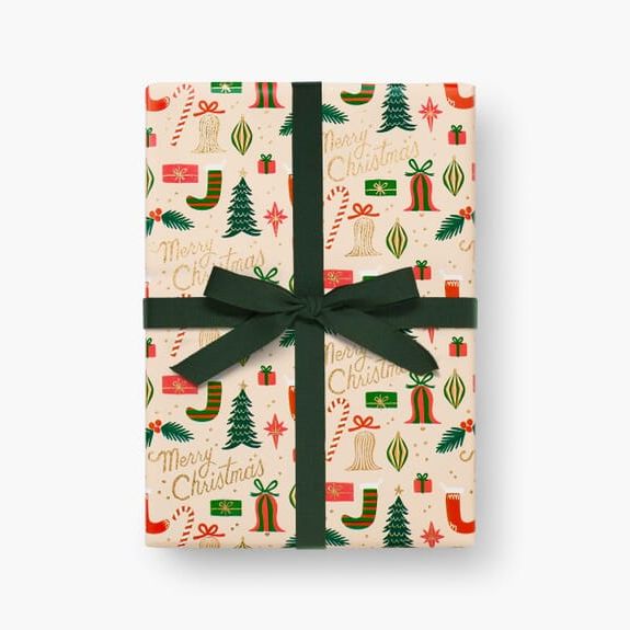 VTG MERRY CHRISTMAS WRAPPING PAPER GIFT WRAP SEASONS GREETINGS HAPPY  HOLIDAYS