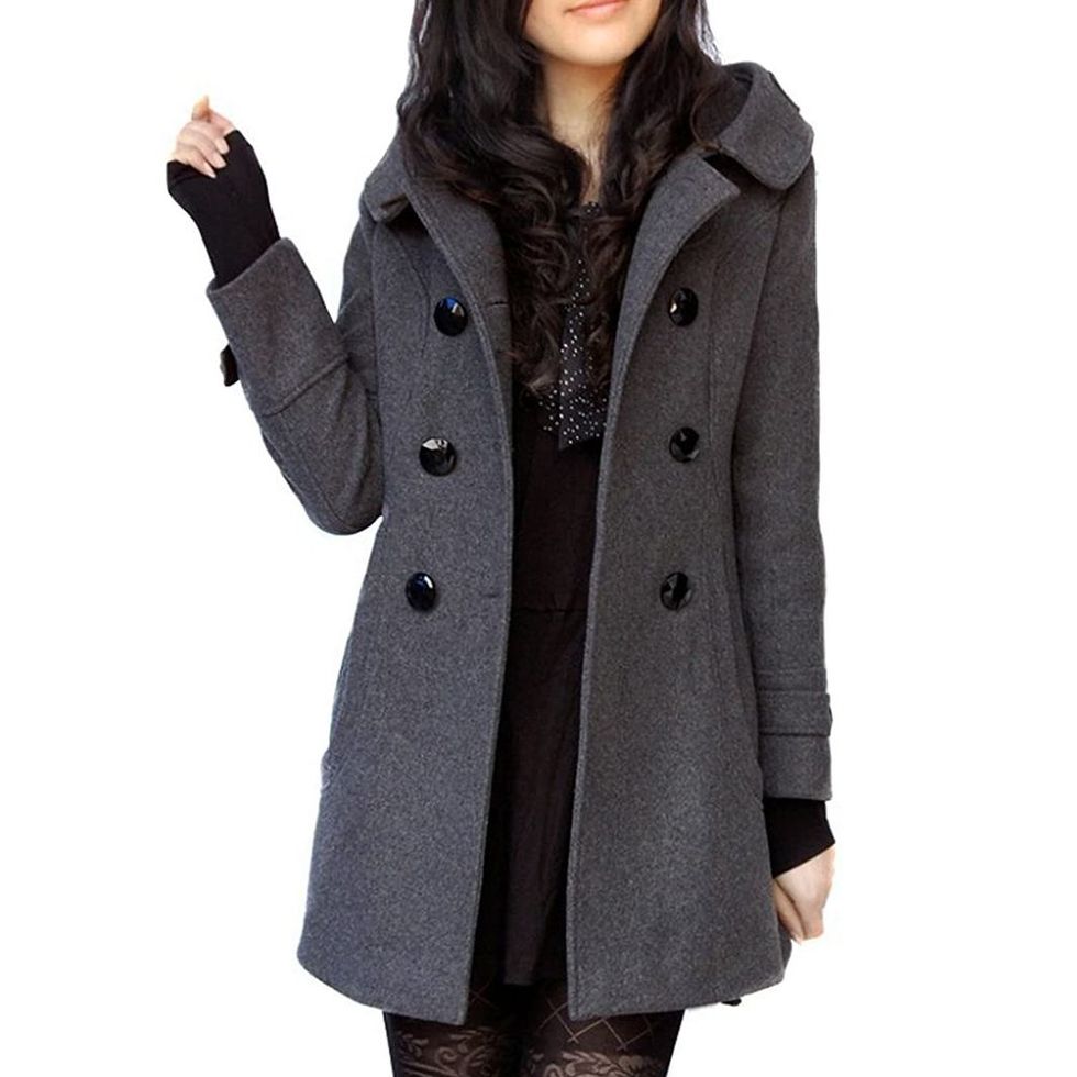 Tanming Women's Double-Breasted Wool-Blend Peacoat