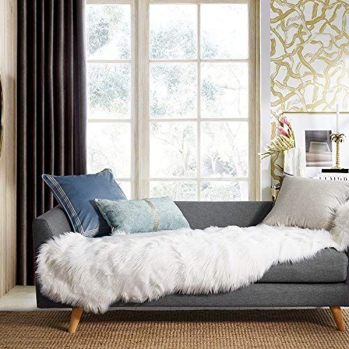 Ashler Soft Faux Sheepskin Fur Chair Couch Cover White Area Rug for Bedroom Floor Sofa Living Room 2 x 6 Feet