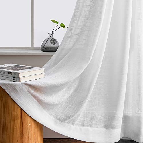 Melodieux White Linen Textured Semi Sheer Curtains