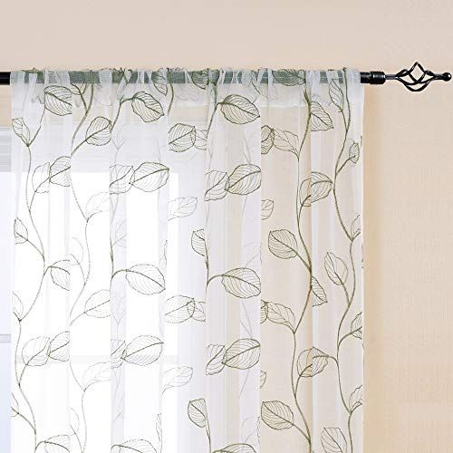 Topick Leaf Embroidered Sheer Curtain