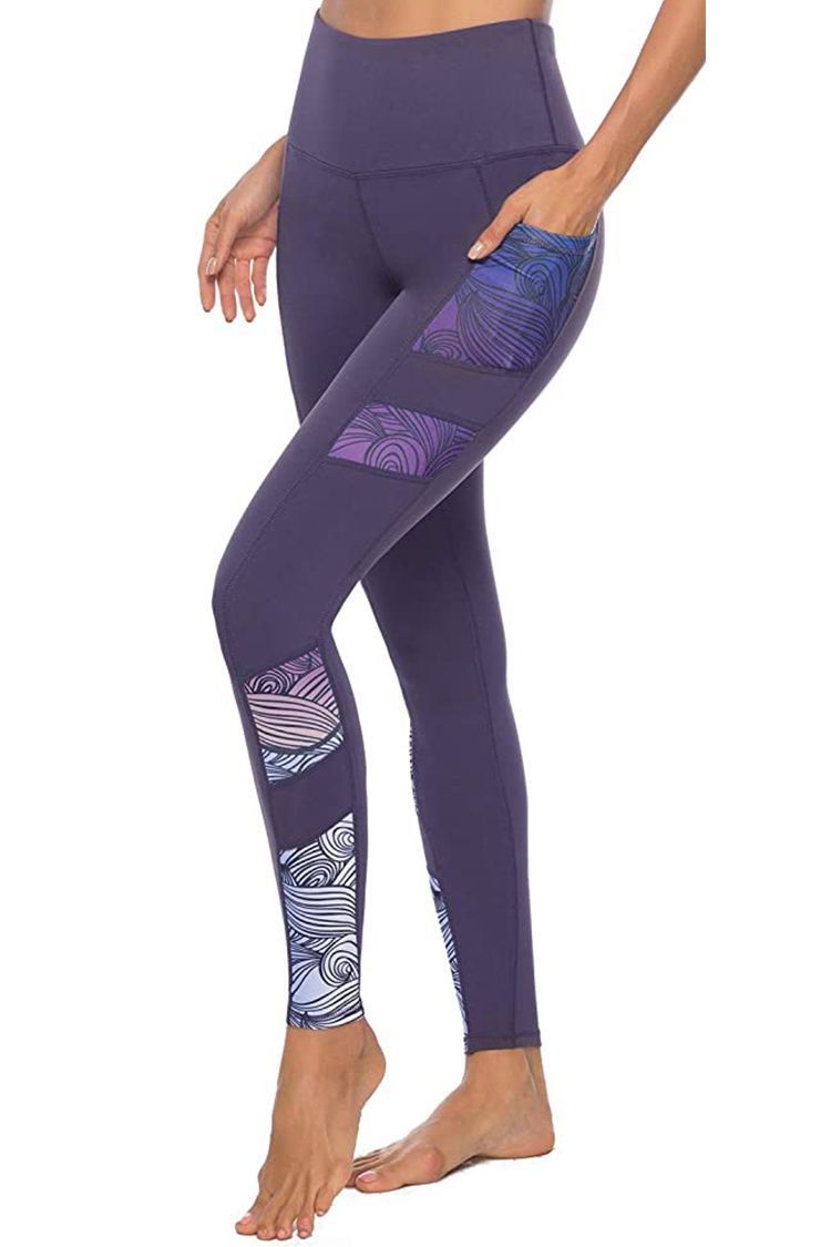 Persit Printed Yoga Pants with Pockets High Waisted Non-See