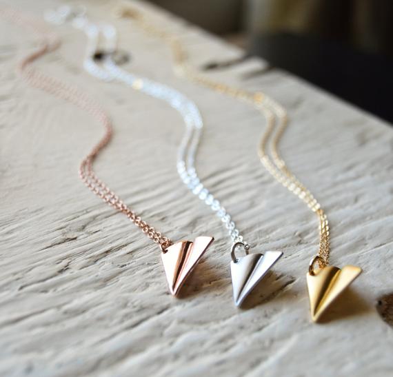 Dainty Paper Airplane Necklace