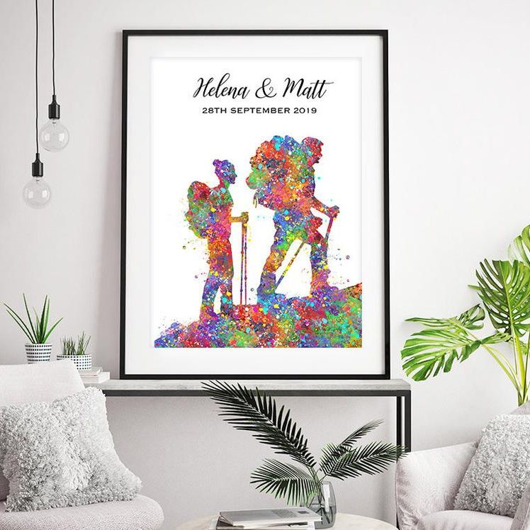 Personalised Hiking Couple Watercolour Print