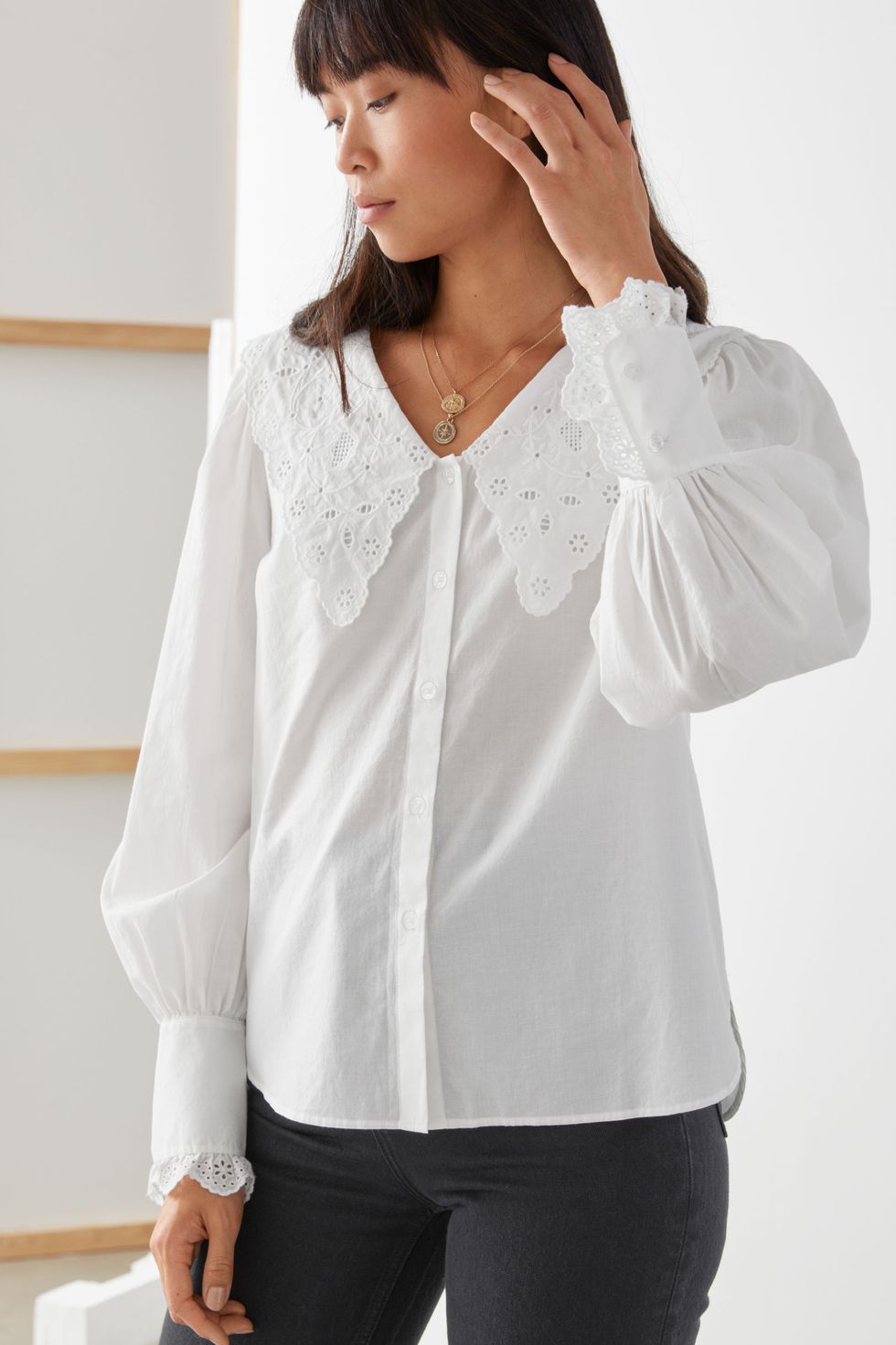 Embroidered Statement Collar Blouse