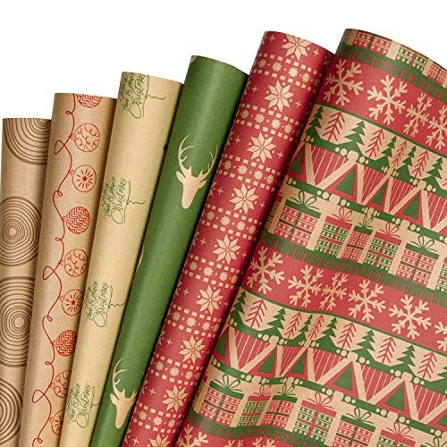RUSPEPA Christmas Gift Wrapping Paper - Red and White Paper with A Metallic Foil