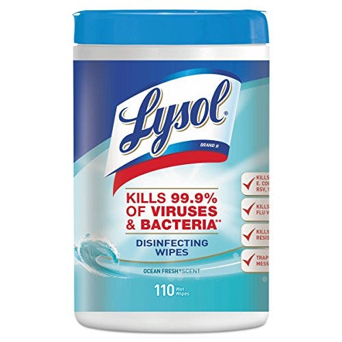 Disinfecting Wipes, Ocean Fresh Scent, Pack of 6