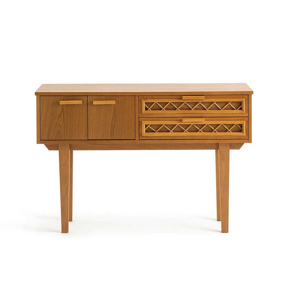 Consola vintage de roble y ratán Croisille
