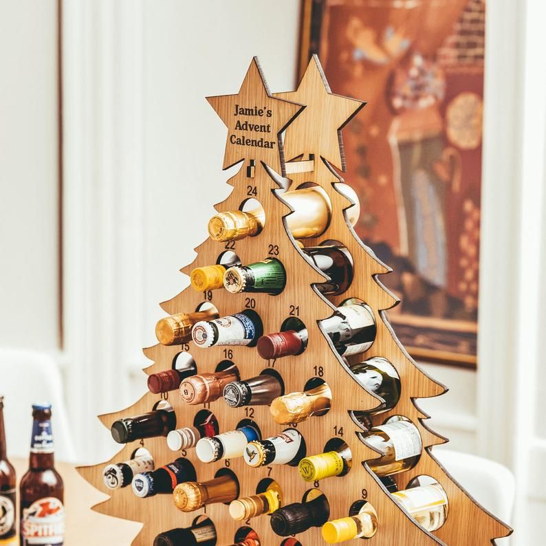 Personalised Oak Advent Calendar for Drinks Christmas Tree Advent Calendar 