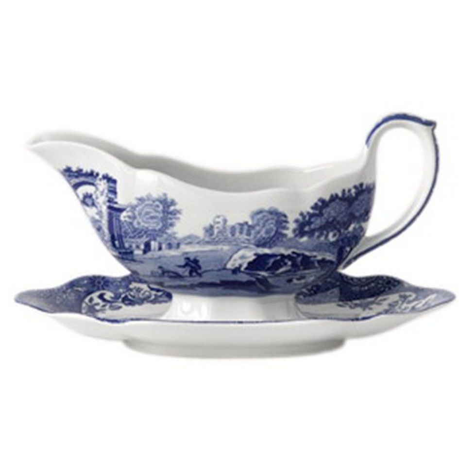 Spode Blue Italian Gravy Boat with Stand