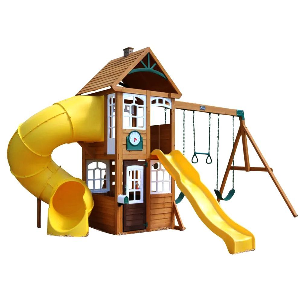 wooden swing set with slide